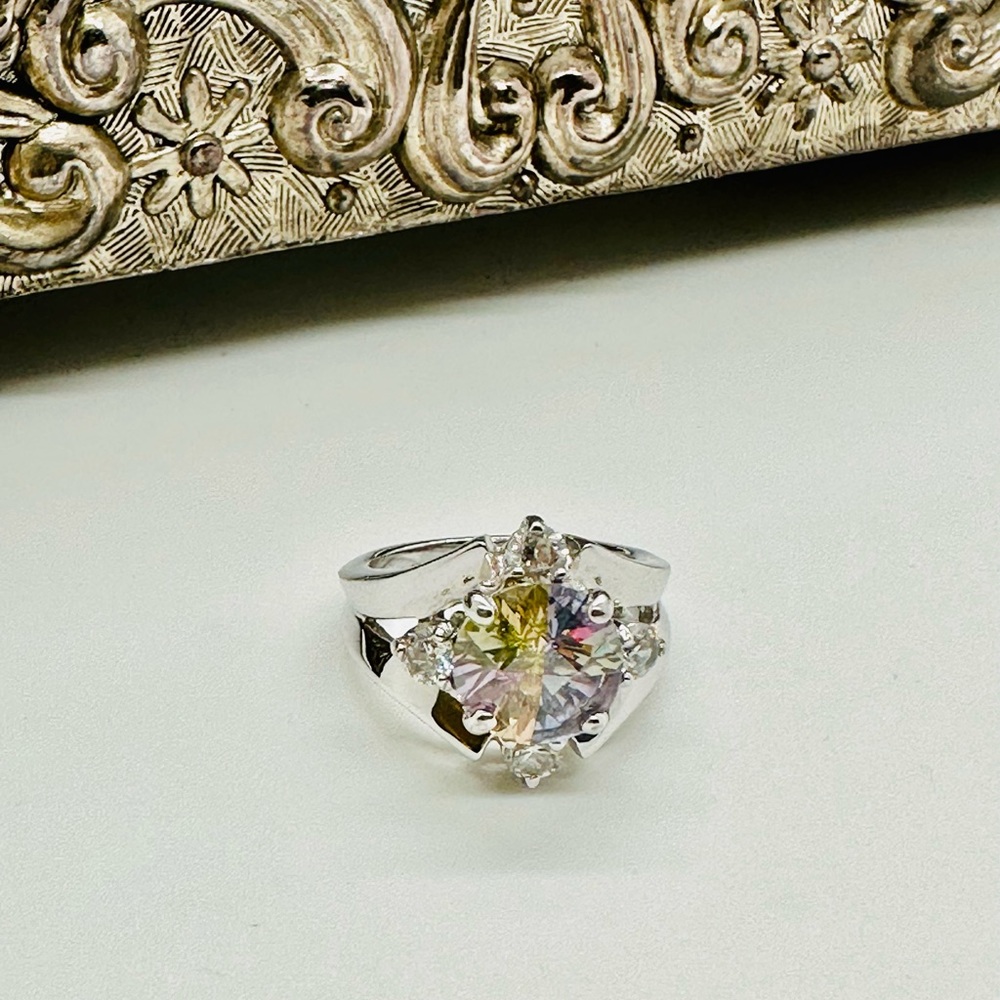 🔥 Gorgeous Silver Multi Color CZ Ring